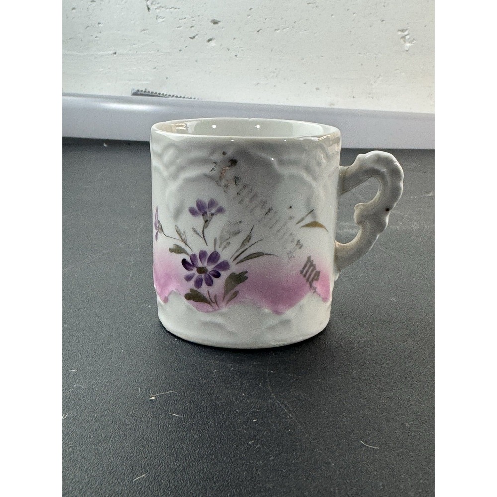 Vintage Germany Demitasse Cup Floral Design "Love Me" Phrase
